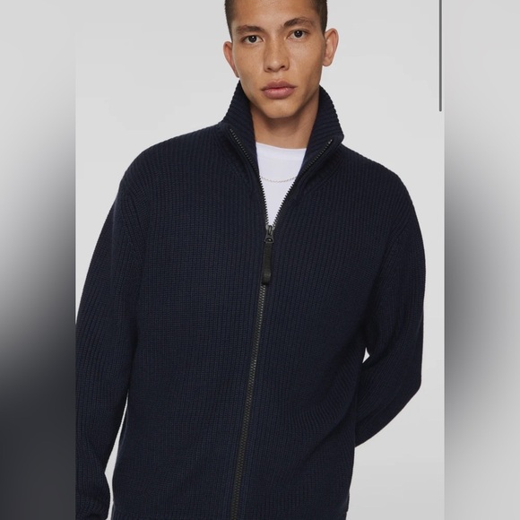 J.Lindeberg Navy Wool Blend Zip Cardigan Men’s Size L Winter Sweater Gift - Picture 4 of 6